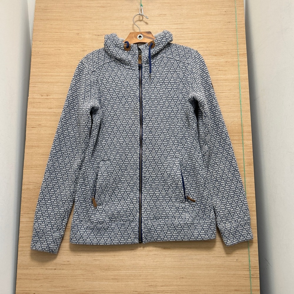 Roxy Blue White Geometric Knit Full Zip Fleece Lined Hoodie Jacket Womens